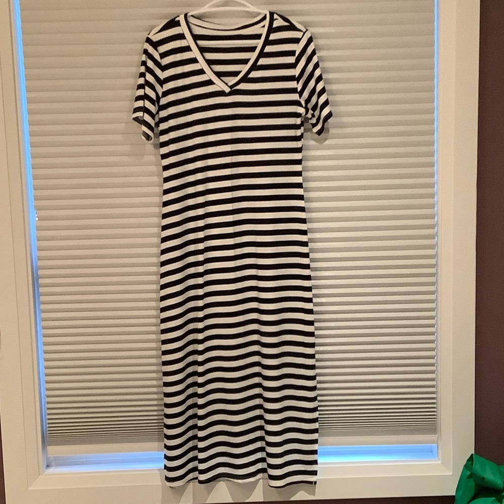 Striped Black and White Midi Dress
